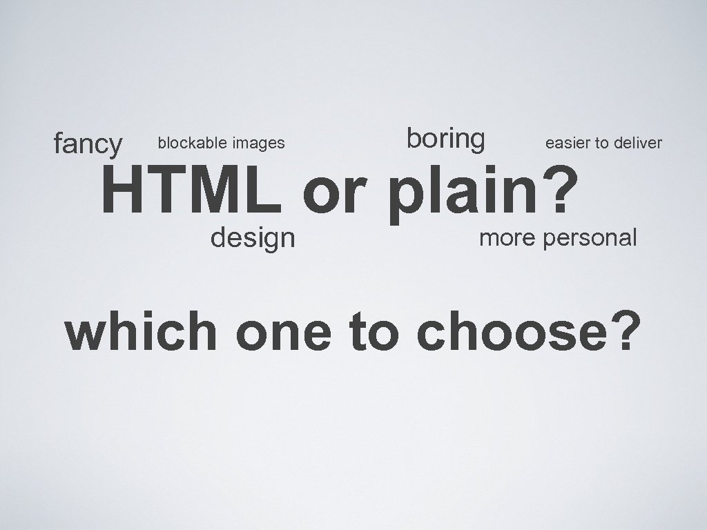 fancy blockable images boring easier to deliver HTML or plain? design more personal which