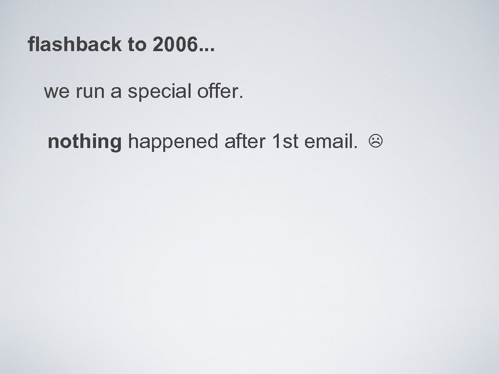 flashback to 2006. . . we run a special offer. nothing happened after 1
