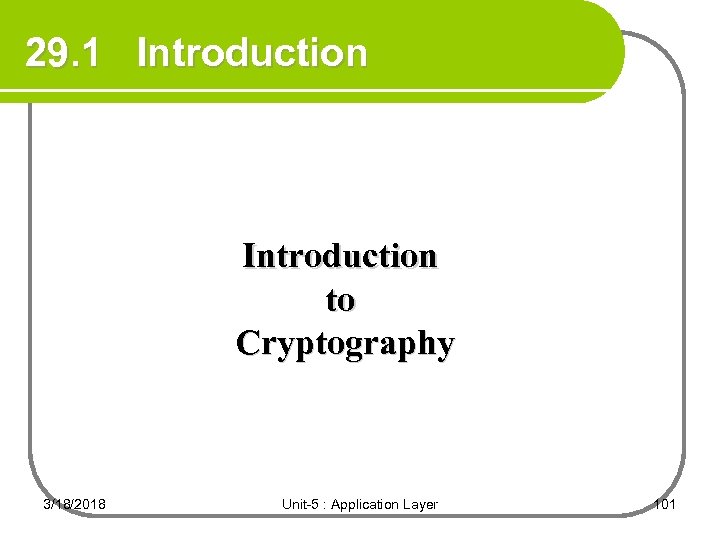 29. 1 Introduction to Cryptography 3/18/2018 Unit-5 : Application Layer 101 