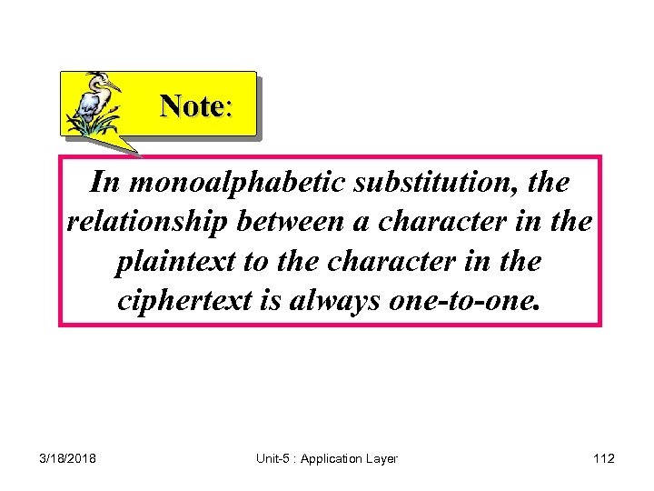 Note: In monoalphabetic substitution, the relationship between a character in the plaintext to the