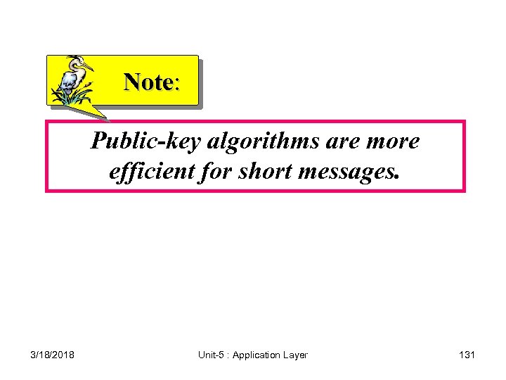 Note: Public-key algorithms are more efficient for short messages. 3/18/2018 Unit-5 : Application Layer