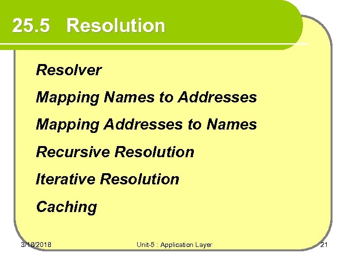 25. 5 Resolution Resolver Mapping Names to Addresses Mapping Addresses to Names Recursive Resolution