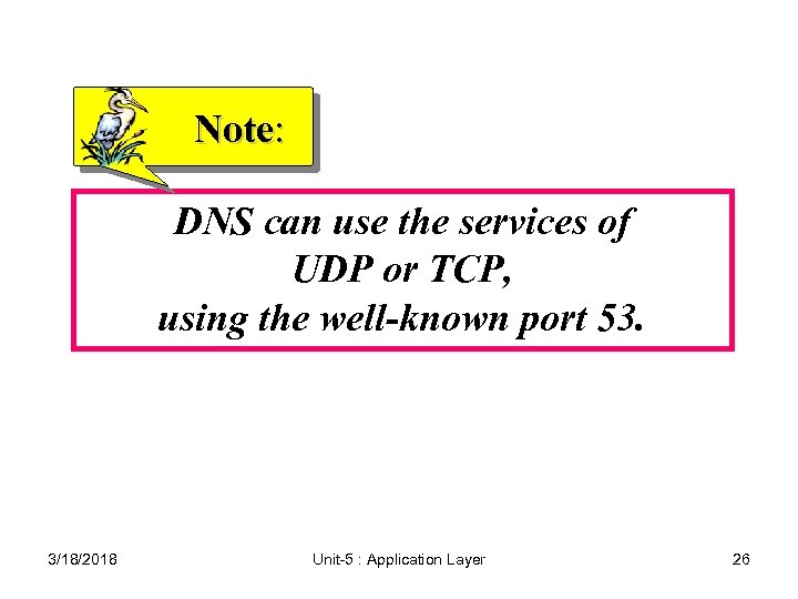 Note: DNS can use the services of UDP or TCP, using the well-known port