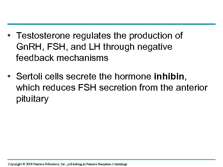 • Testosterone regulates the production of Gn. RH, FSH, and LH through negative