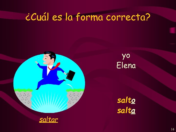 ¿Cuál es la forma correcta? yo Elena saltar salto salta 16 