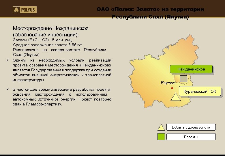 ОАО «Полюс Золото» на территории Республики Саха (Якутия) Месторождение Нежданинское (обоснование инвестиций): Запасы (B+C