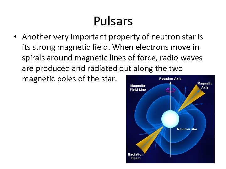 Pulsars • Another very important property of neutron star is its strong magnetic field.