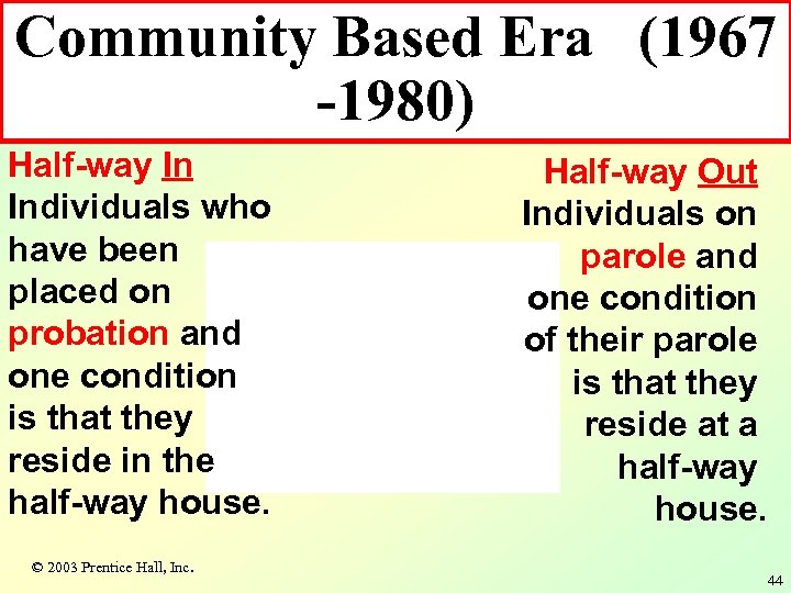Community Based Era (1967 -1980) Half-way In Individuals who have been placed on probation