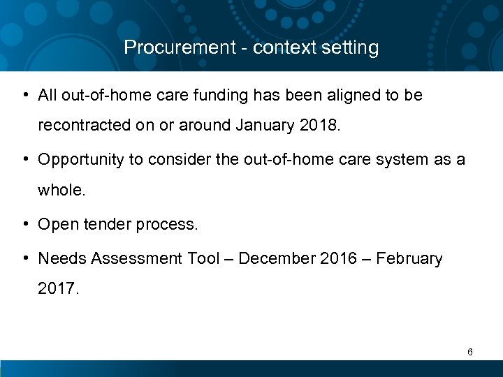 Procurement - context setting • All out-of-home care funding has been aligned to be