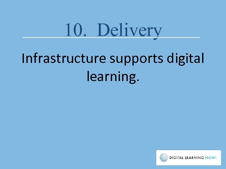 10. Delivery Infrastructure supports digital learning. 