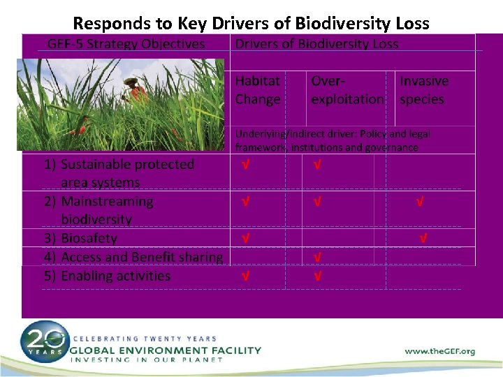 Responds to Key Drivers of Biodiversity Loss 