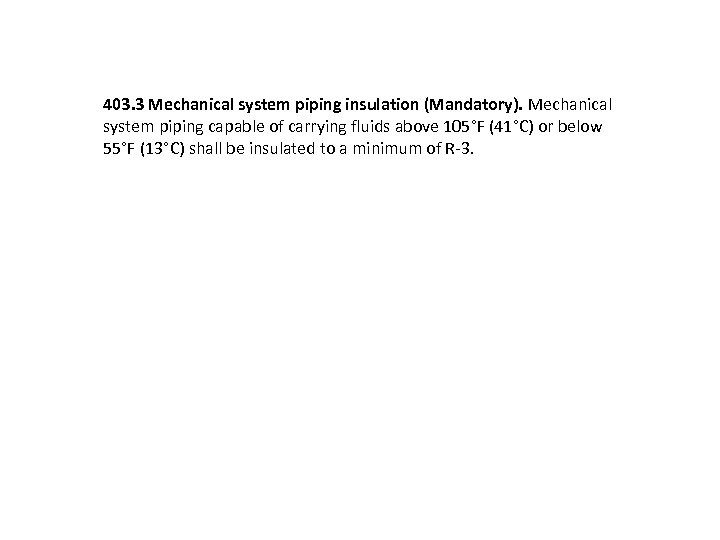 403. 3 Mechanical system piping insulation (Mandatory). Mechanical system piping capable of carrying fluids