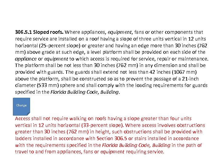 306. 5. 1 Sloped roofs. Where appliances, equipment, fans or other components that require