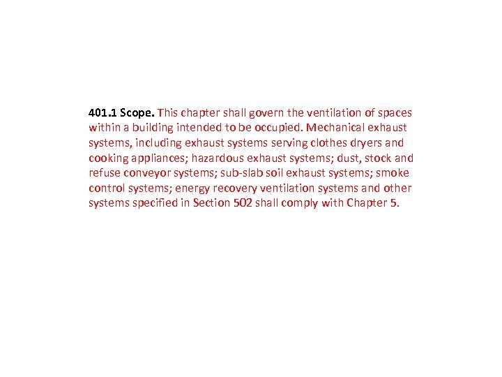401. 1 Scope. This chapter shall govern the ventilation of spaces within a building