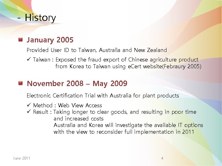 - History January 2005 Provided User ID to Taiwan, Australia and New Zealand ü