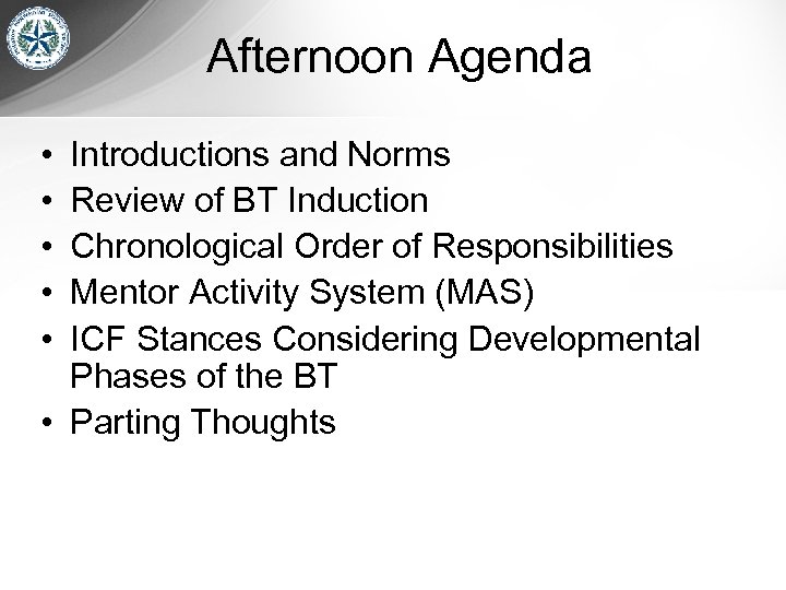  Afternoon Agenda • • • Introductions and Norms Review of BT Induction Chronological