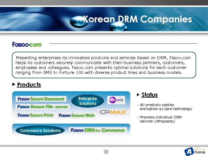 Korean DRM Companies Presenting enterprises its innovative solutions and services based on DRM, Fasoo.