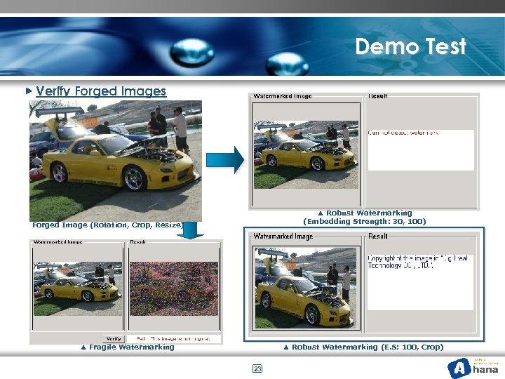 Demo Test ▶ Verify Forged Images ▲ Robust Watermarking (Embedding Strength: 30, 100) Forged