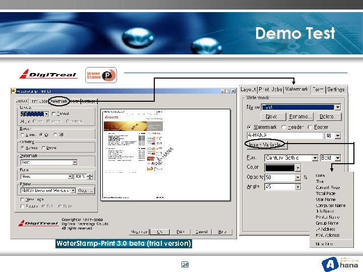 Demo Test Water. Stamp-Print 3. 0 beta (trial version) 24 