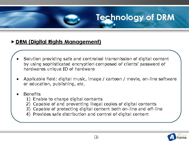 Technology of DRM ▶ DRM (Digital Rights Management) • Solution providing safe and controlled