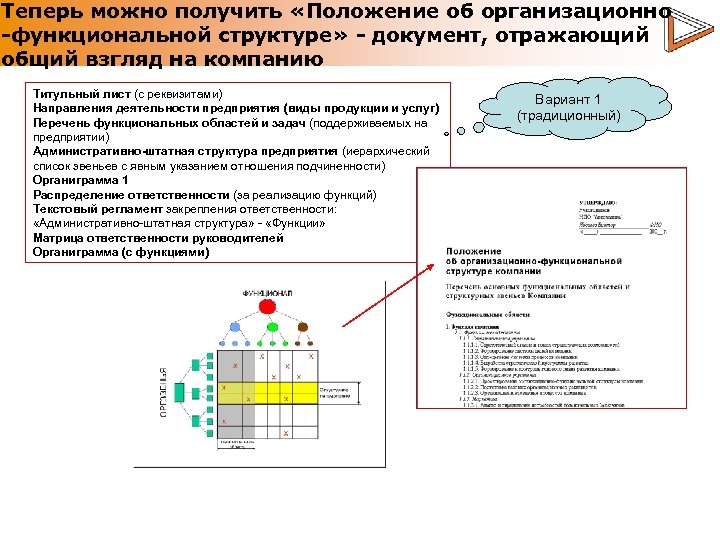 Теперь можно получить «Положение об организационно -функциональной структуре» - документ, отражающий общий взгляд на