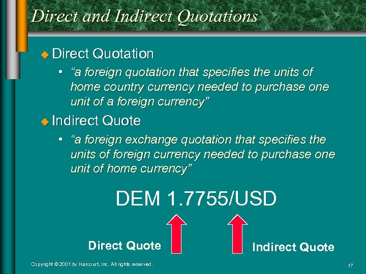 Direct and Indirect Quotations u Direct Quotation • “a foreign quotation that specifies the