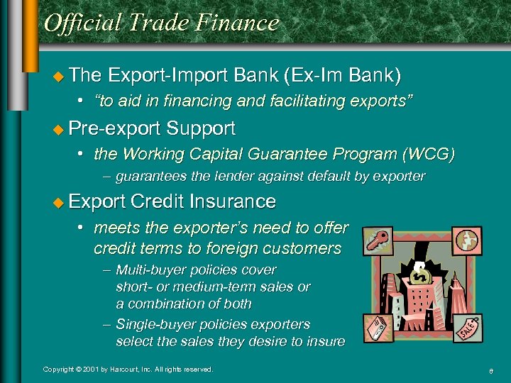 Official Trade Finance u The Export-Import Bank (Ex-Im Bank) • “to aid in financing