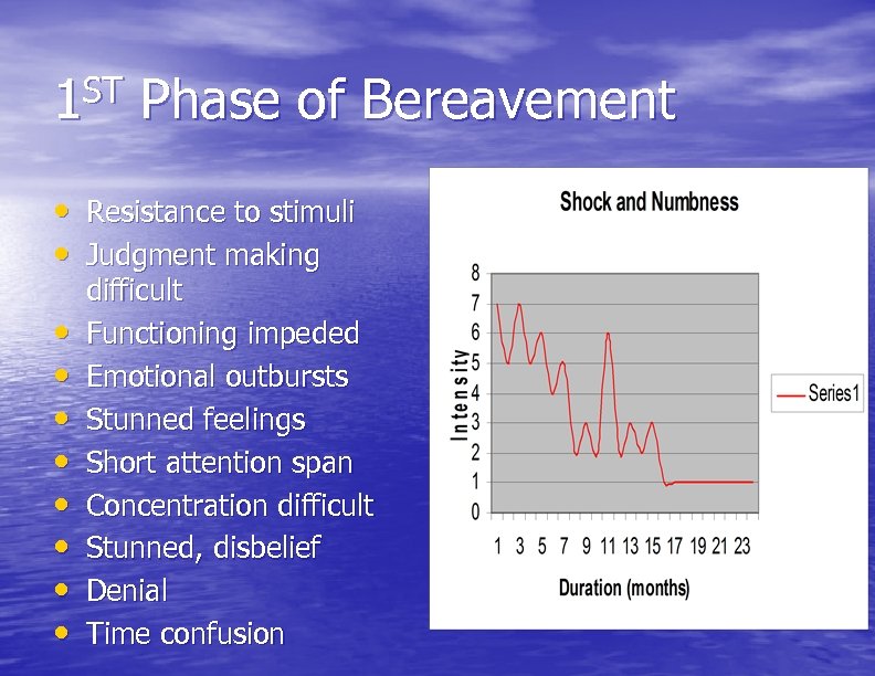 1 ST Phase of Bereavement • Resistance to stimuli • Judgment making • •