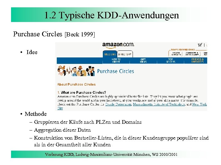 1. 2 Typische KDD-Anwendungen Purchase Circles [Beck 1999] • Idee • Methode – Gruppieren