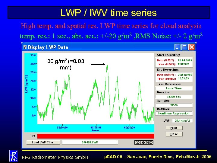 LWP / IWV time series High temp. and spatial res. LWP time series for