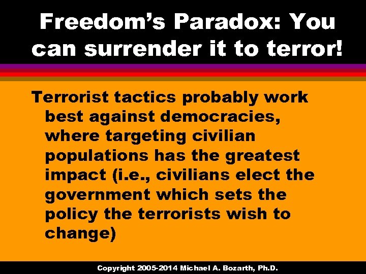 Freedom’s Paradox: You can surrender it to terror! Terrorist tactics probably work best against