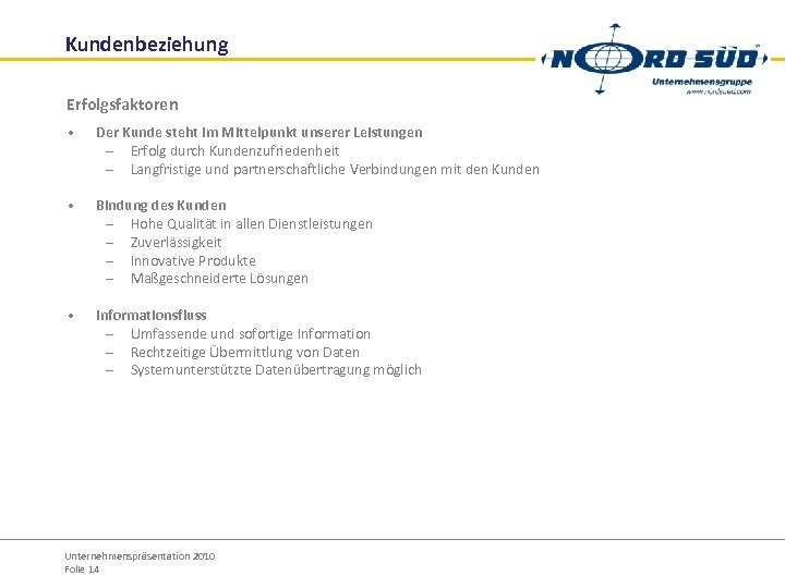 Kundenbeziehung Erfolgsfaktoren • Der Kunde steht im Mittelpunkt unserer Leistungen – Erfolg durch Kundenzufriedenheit