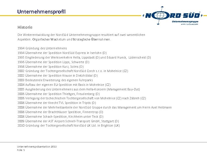 Unternehmensprofil Historie Die Weiterentwicklung der Nord. Süd Unternehmensgruppe resultiert auf zwei wesentlichen Aspekten. Organisches