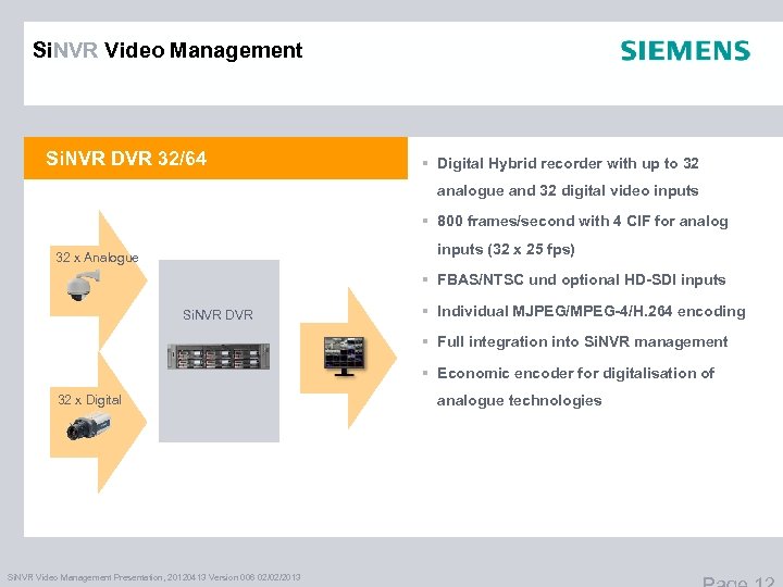 Si. NVR Video Management Si. NVR DVR 32/64 § Digital Hybrid recorder with up