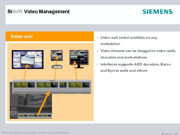 Si. NVR Video Management Video wall § Video wall contol available on any workstation