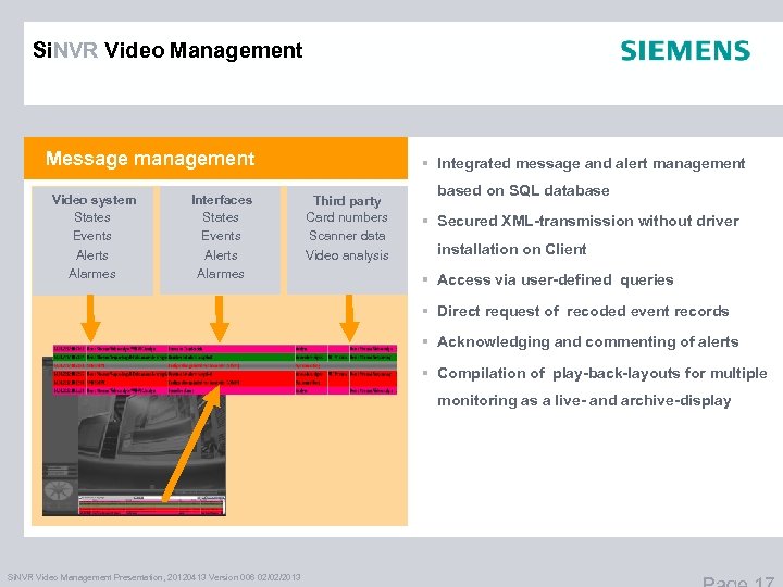 Si. NVR Video Management Message management Video system States Events Alerts Alarmes Interfaces States