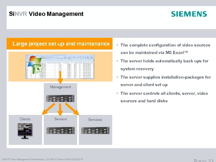 Si. NVR Video Management Large project set up and maintanance § The complete configuration