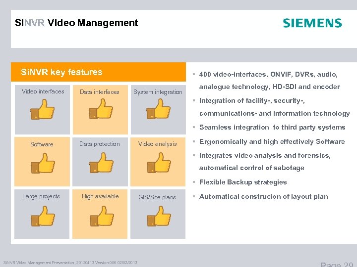 Si. NVR Video Management Si. NVR key features Video interfaces Data interfaces § 400