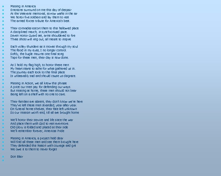  n n n n n n n n n n n Missing in