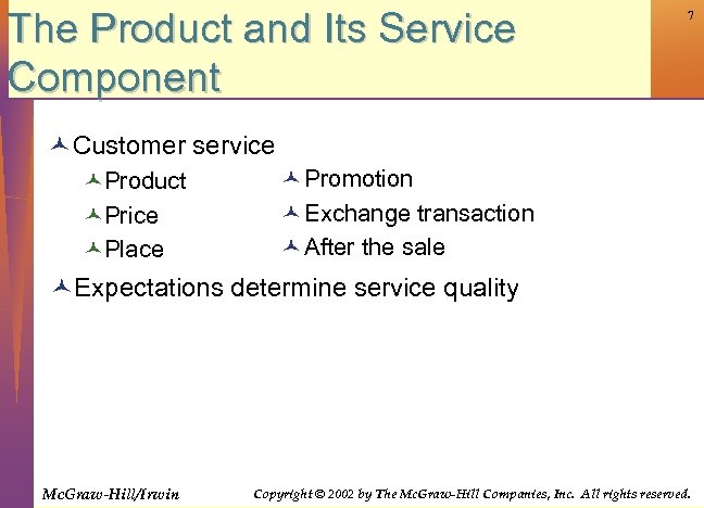 The Product and Its Service Component 7 © Customer service ©Product ©Price ©Place ©