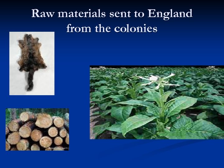 Raw materials sent to England from the colonies 
