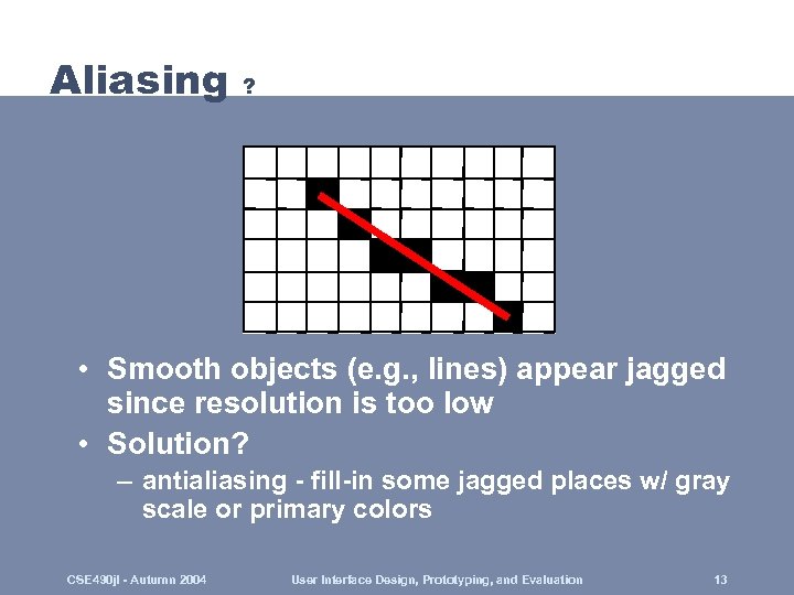 Aliasing ? • Smooth objects (e. g. , lines) appear jagged since resolution is