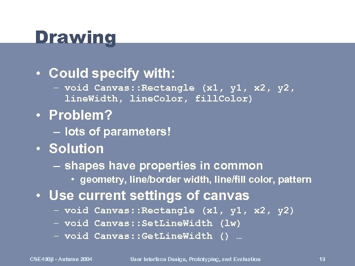 Drawing • Could specify with: – void Canvas: : Rectangle (x 1, y 1,