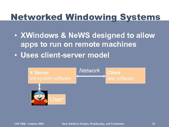 Networked Windowing Systems • XWindows & Ne. WS designed to allow apps to run