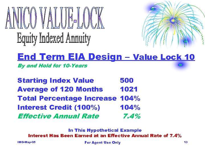 End Term EIA Design – Value Lock 10 By and Hold for 10 -Years