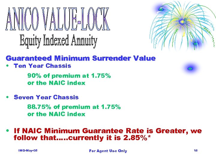 Guaranteed Minimum Surrender Value • Ten Year Chassis 90% of premium at 1. 75%