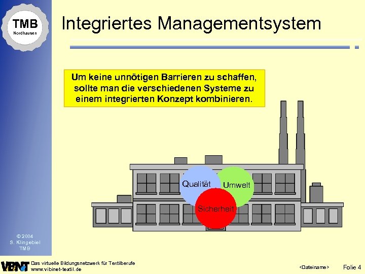 TMB Nordhausen Integriertes Managementsystem Um keine unnötigen Barrieren zu schaffen, sollte man die verschiedenen