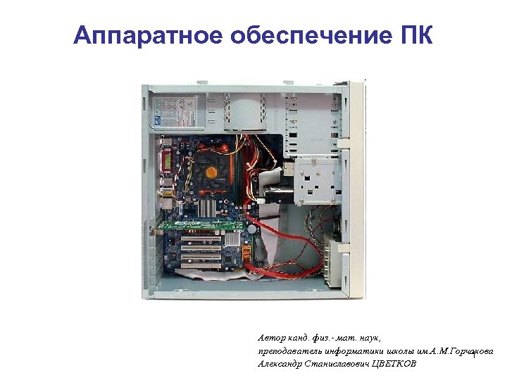 Аппаратное обеспечение ПК Автор канд. физ. -. мат. наук, преподаватель информатики школы им. А.