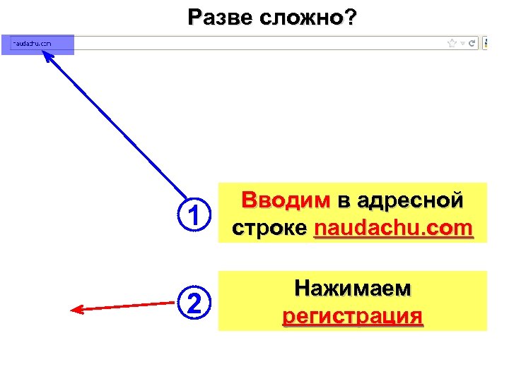 Разве сложно? 1 Вводим в адресной строке naudachu. com 2 Нажимаем регистрация 