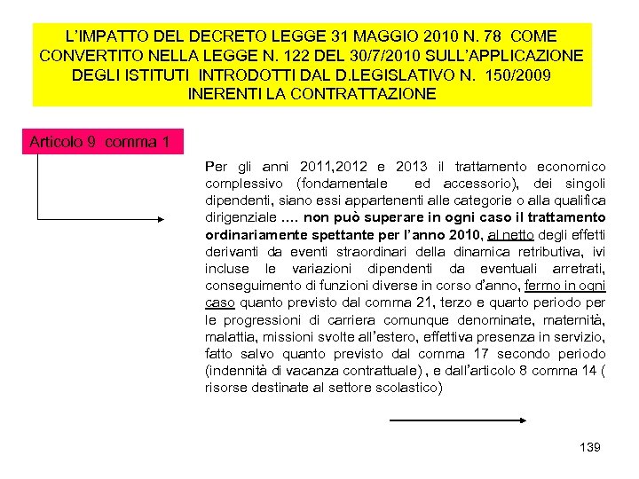 L’IMPATTO DEL DECRETO LEGGE 31 MAGGIO 2010 N. 78 COME CONVERTITO NELLA LEGGE N.